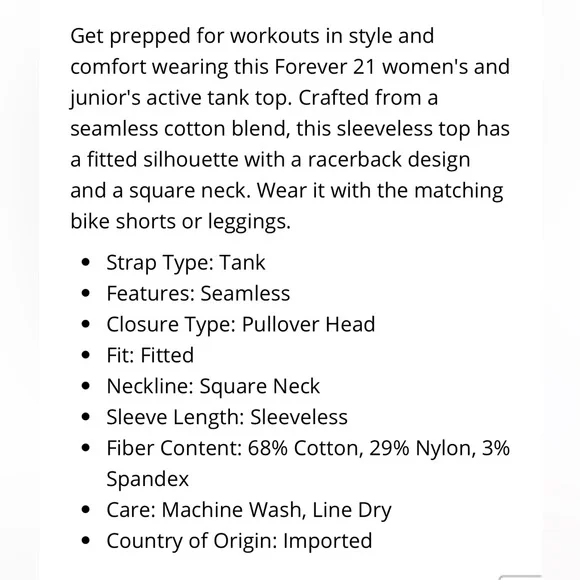 Forever 21 Womens Juniors Square Neck Sleeveless Seamless Active Tank Top - Picture 7 of 7